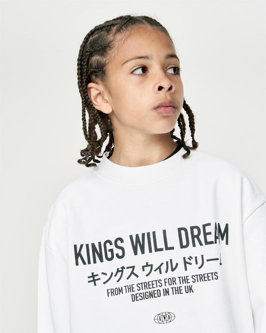 Kids Studio Stacked Crew Sweat White