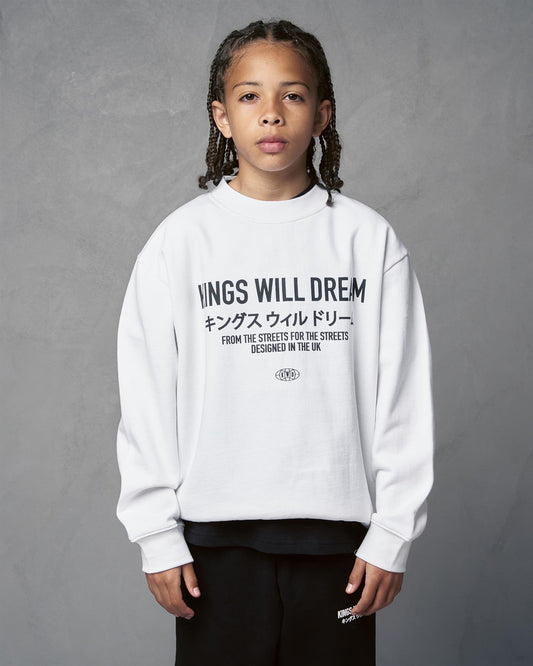 Kids Studio Stacked Crew Sweat White